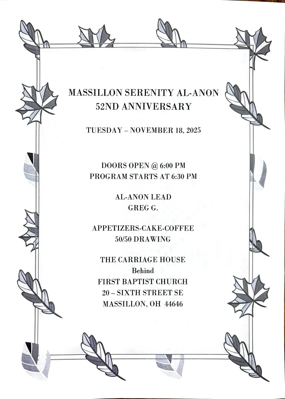 Massillon Serenity Al anon Anniversary